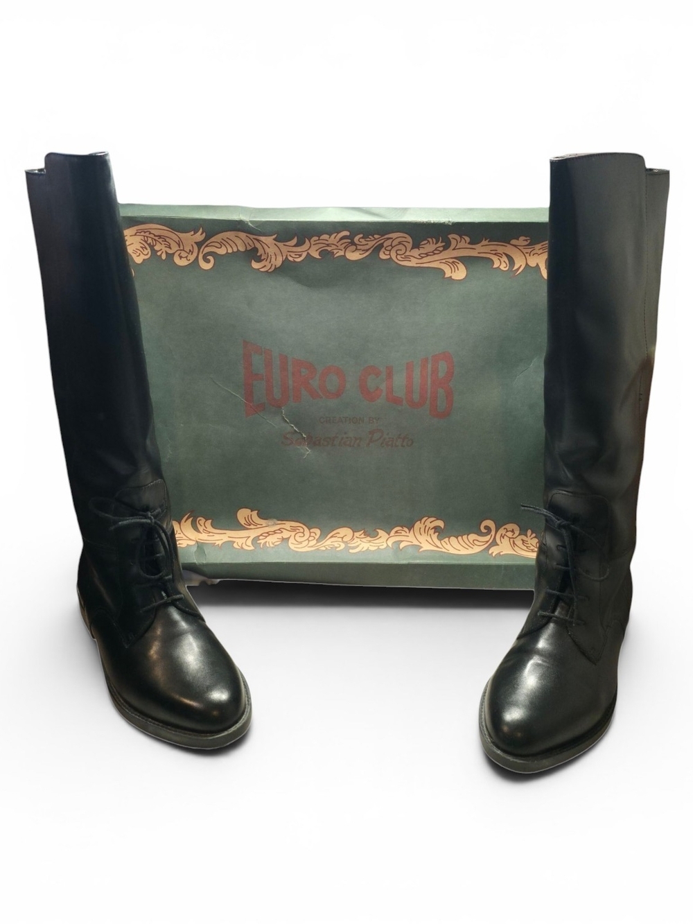 Euro Club Tall Black Leather Lace-Up Boots